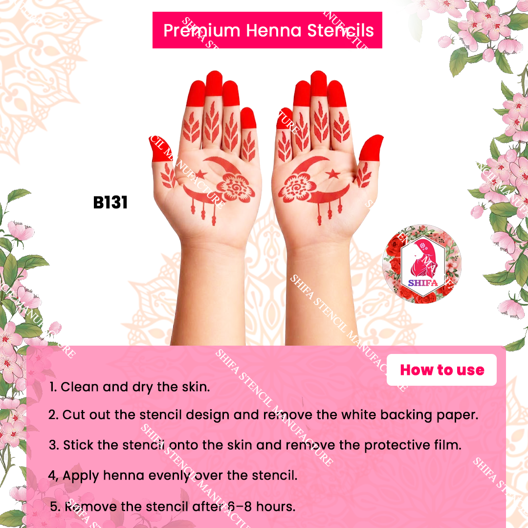 B131 (age 5 to 10) Moonlit Blossom Charm double hand Henna Stencil